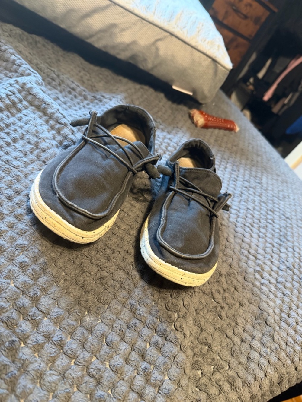 Hey Dude Women's Casual Slip-On Sneakers in Dark Gray with White Soles